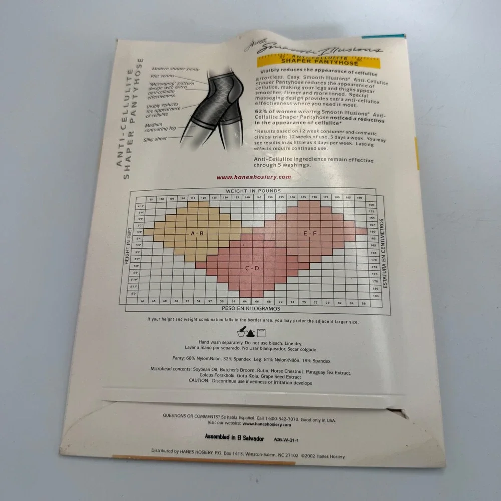 Hanes Smooth Illusions Anti-Cellulite Shaper Pantyhose Natural 0E056 Size EF New